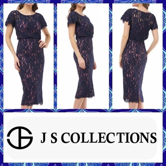 NWT MSRP $248 JS Collections Embroidered Blouson Cocktail Dress Women's Size 8 - Picture 1 of 14